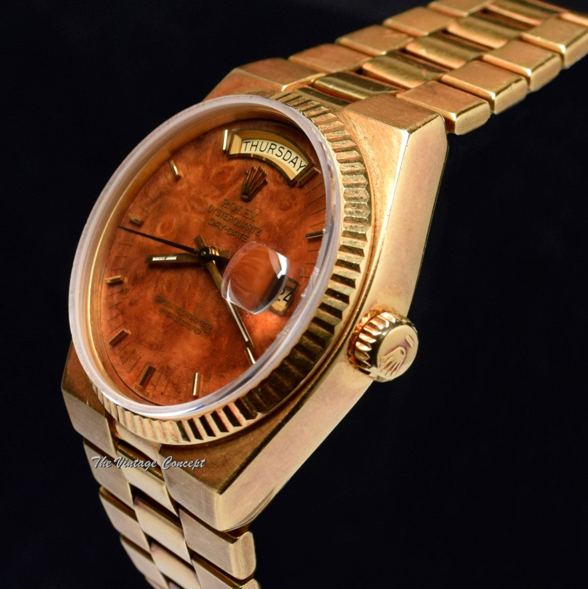 Rolex Day-Date 18K Yellow Gold Quartz Wood Pattern Dial 19018 (SOLD)