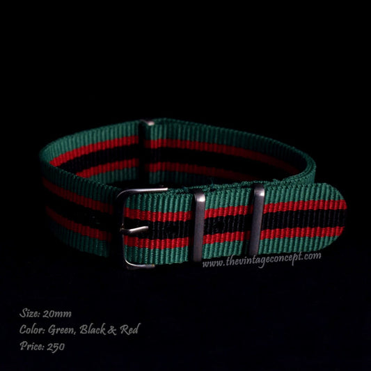 20mm Green, Black & Red Nato Strap (SOLD)