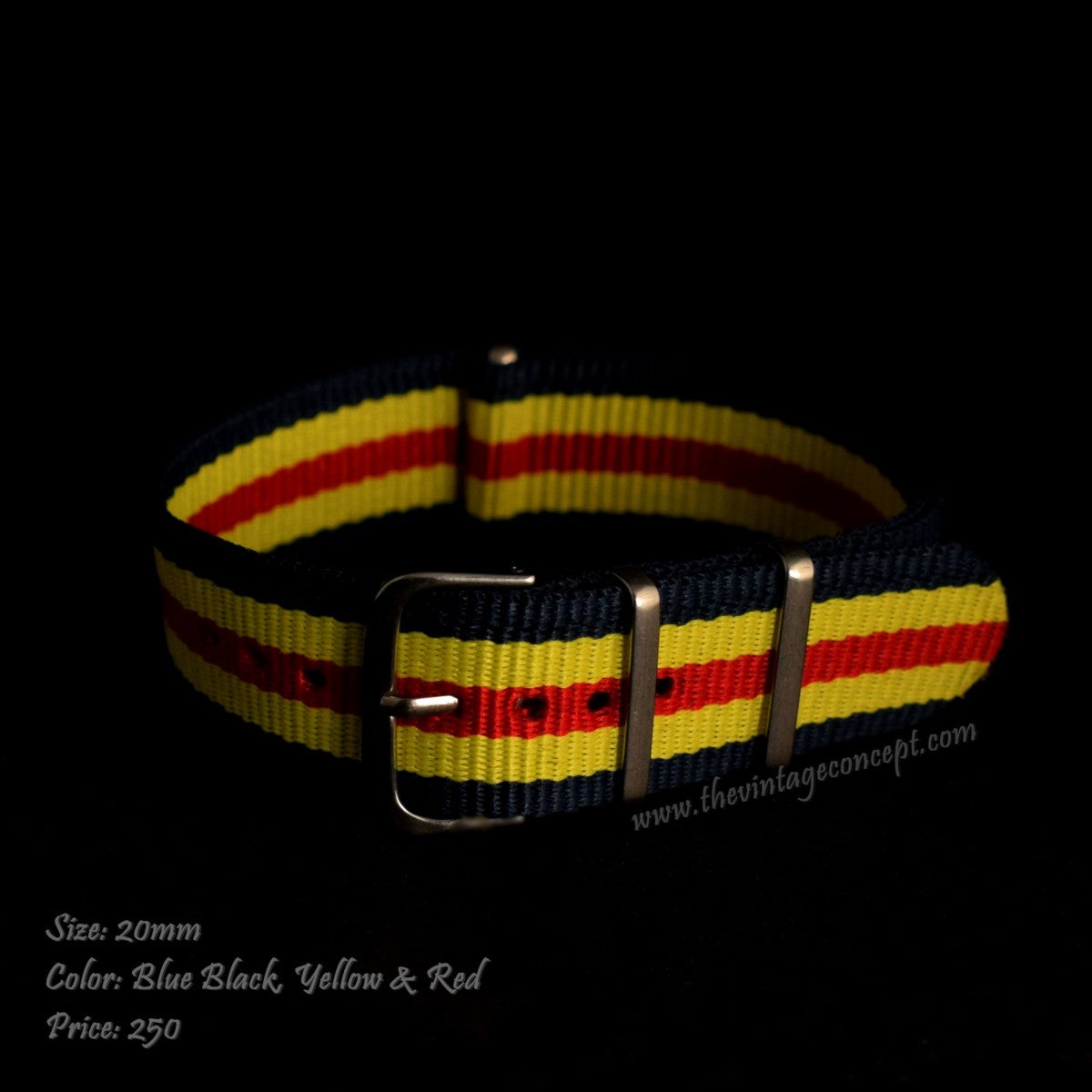 20mm Blue Black, Yellow & Red Nato Strap