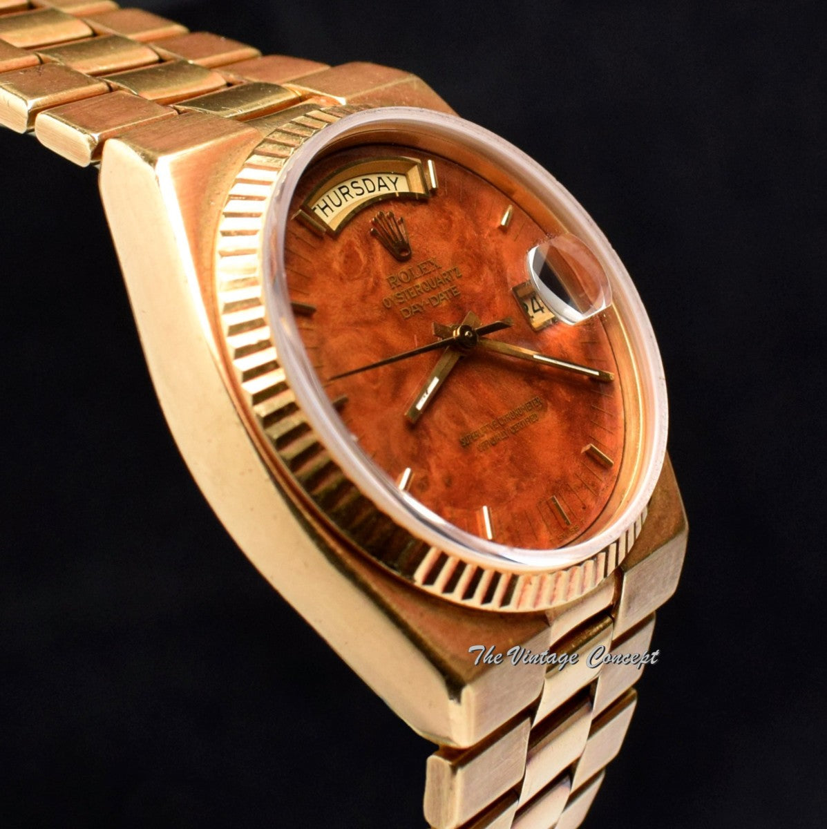 Rolex Day-Date 18K Yellow Gold Quartz Wood Pattern Dial 19018 (SOLD)