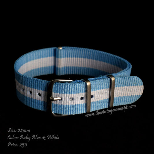 22mm Baby Blue & White Nato Strap