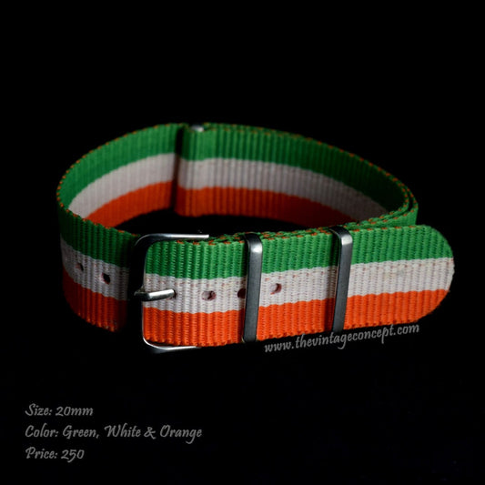 20mm Green, White & Orange Nato Strap