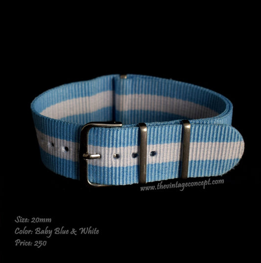 20mm Baby Blue & White Nato Strap