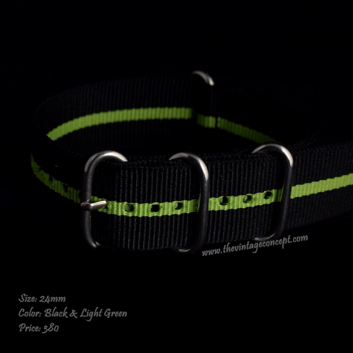 24mm Black & Light Green Nato Strap