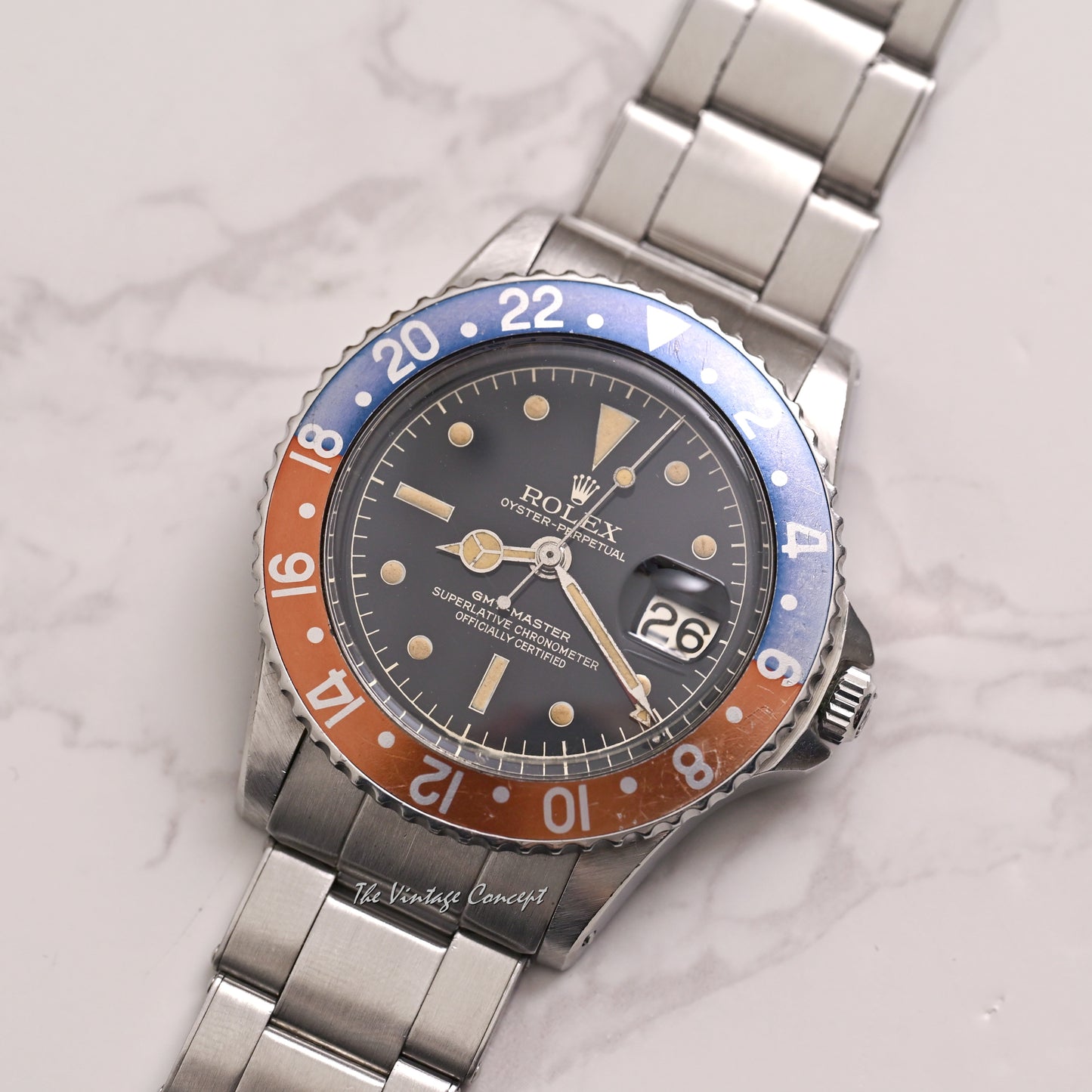 Rolex Steel GMT-Master “Pepsi” PCG Gilt Chapter Ring Dial w/ Rivet Bracelet Ref. 1675