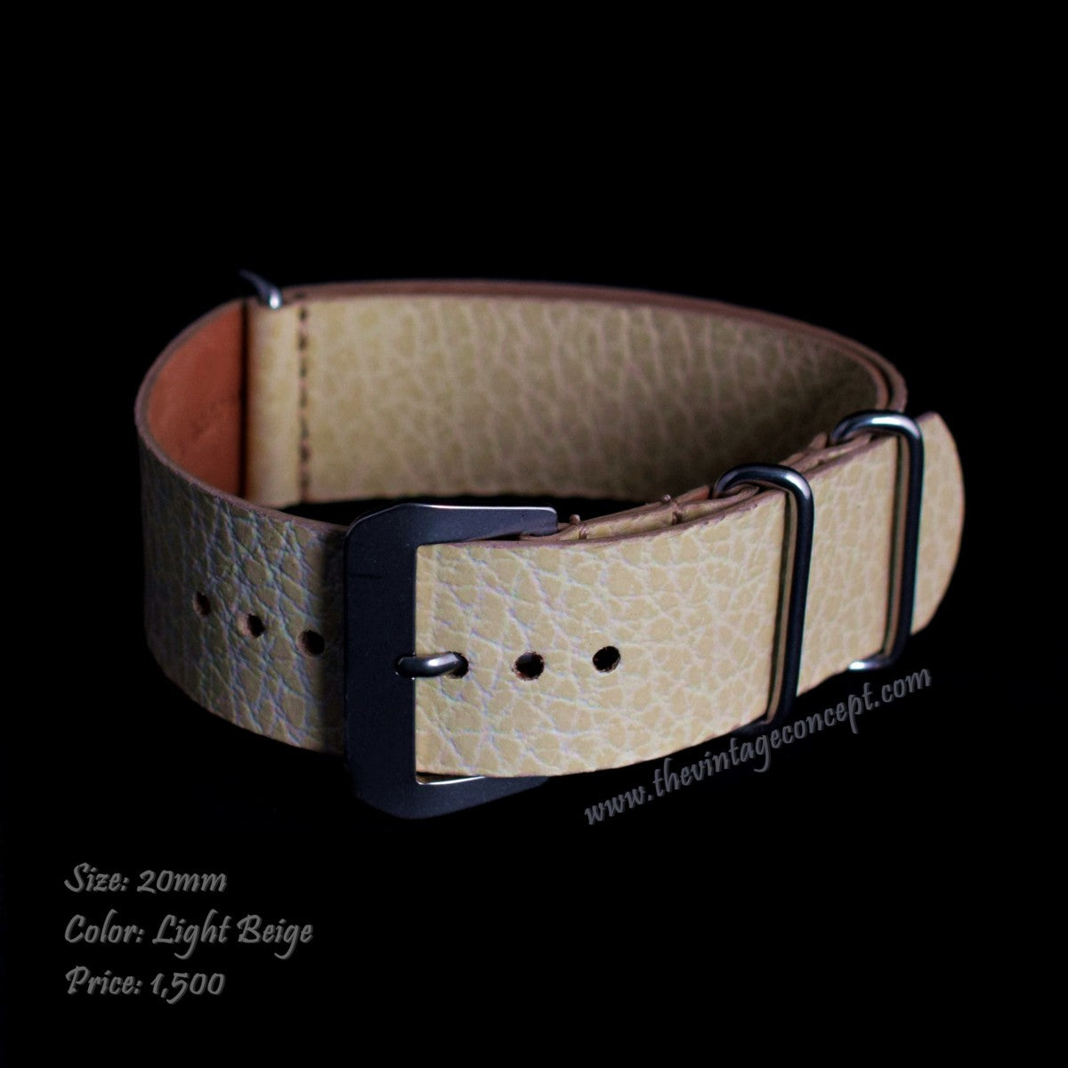 20mm Black Crocodile Nato-Style Leather Strap