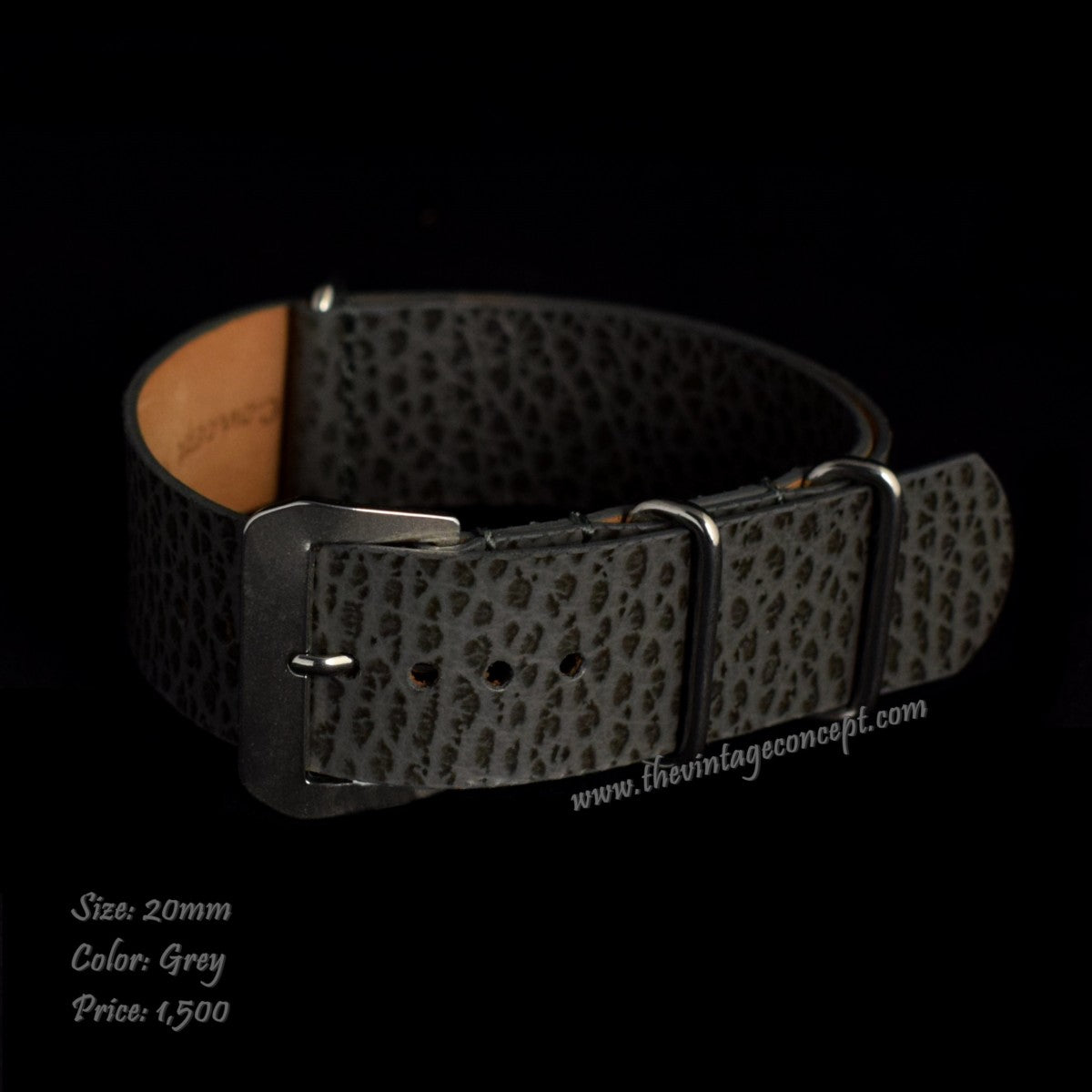 20mm Black Crocodile Nato-Style Leather Strap