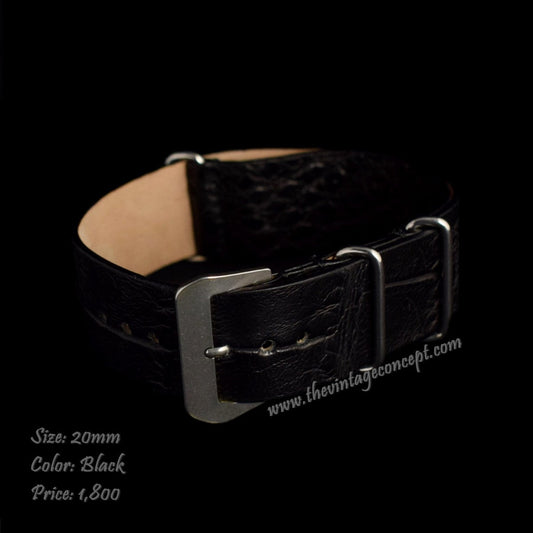 20mm Black Crocodile Nato-Style Leather Strap