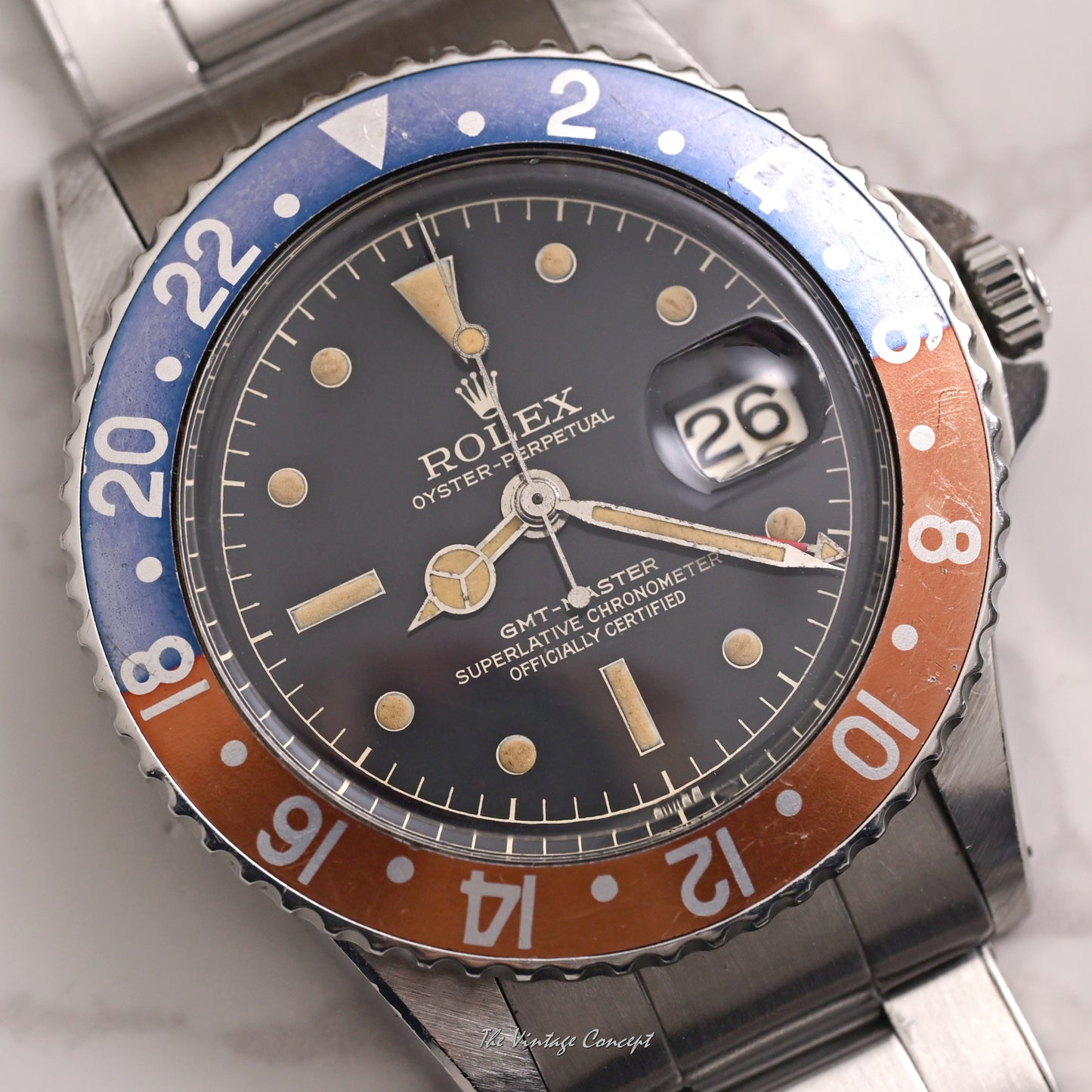 Rolex Steel GMT-Master “Pepsi” PCG Gilt Chapter Ring Dial w/ Rivet Bracelet Ref. 1675
