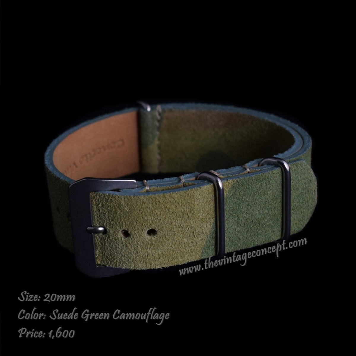 20mm Suede Grey Camouflage Nato-Style Leather Strap