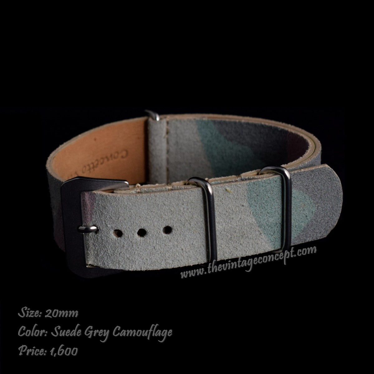 20mm Suede Green Camouflage Nato-Style Leather Strap