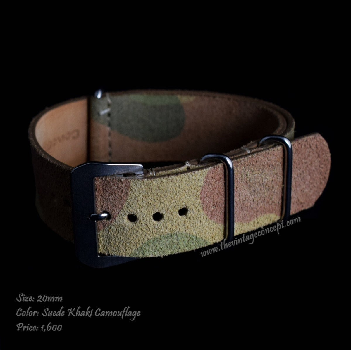 20mm Suede Green Camouflage Nato-Style Leather Strap