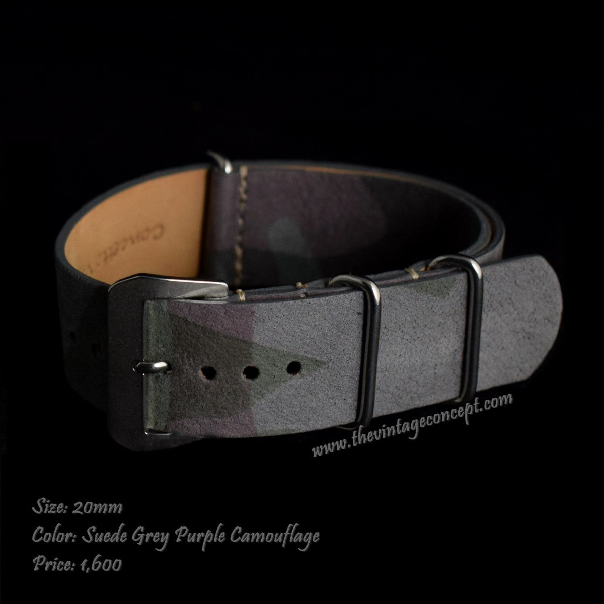 20mm Suede Green Camouflage Nato-Style Leather Strap