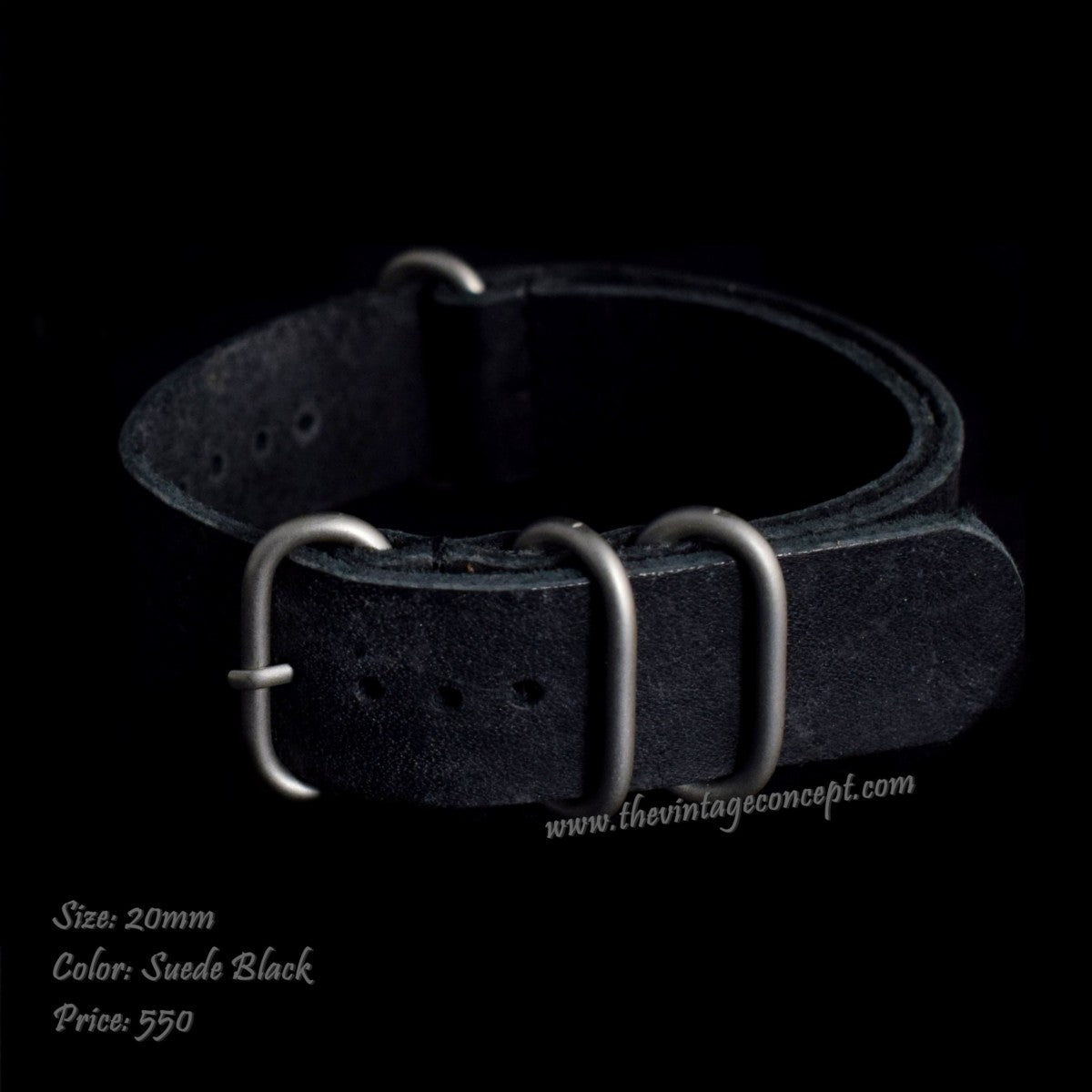 20mm Matte Black Nato-Style Leather Strap