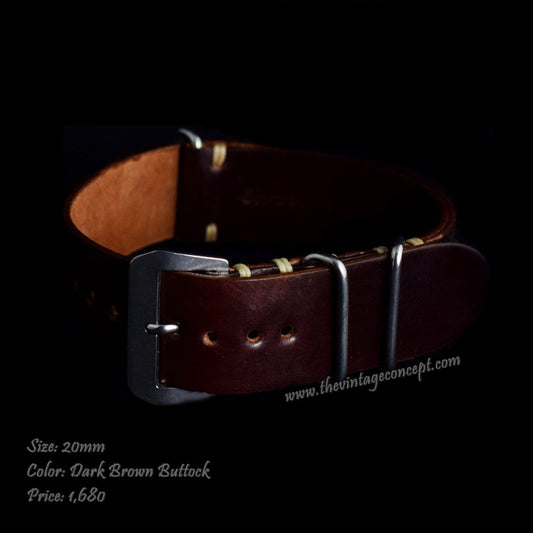 20mm Dark Brown Buttocks Nato-Style Leather Strap