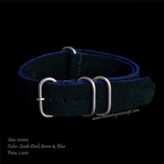 20mm Suede Dark Green & Blue Nato-Style Leather Strap