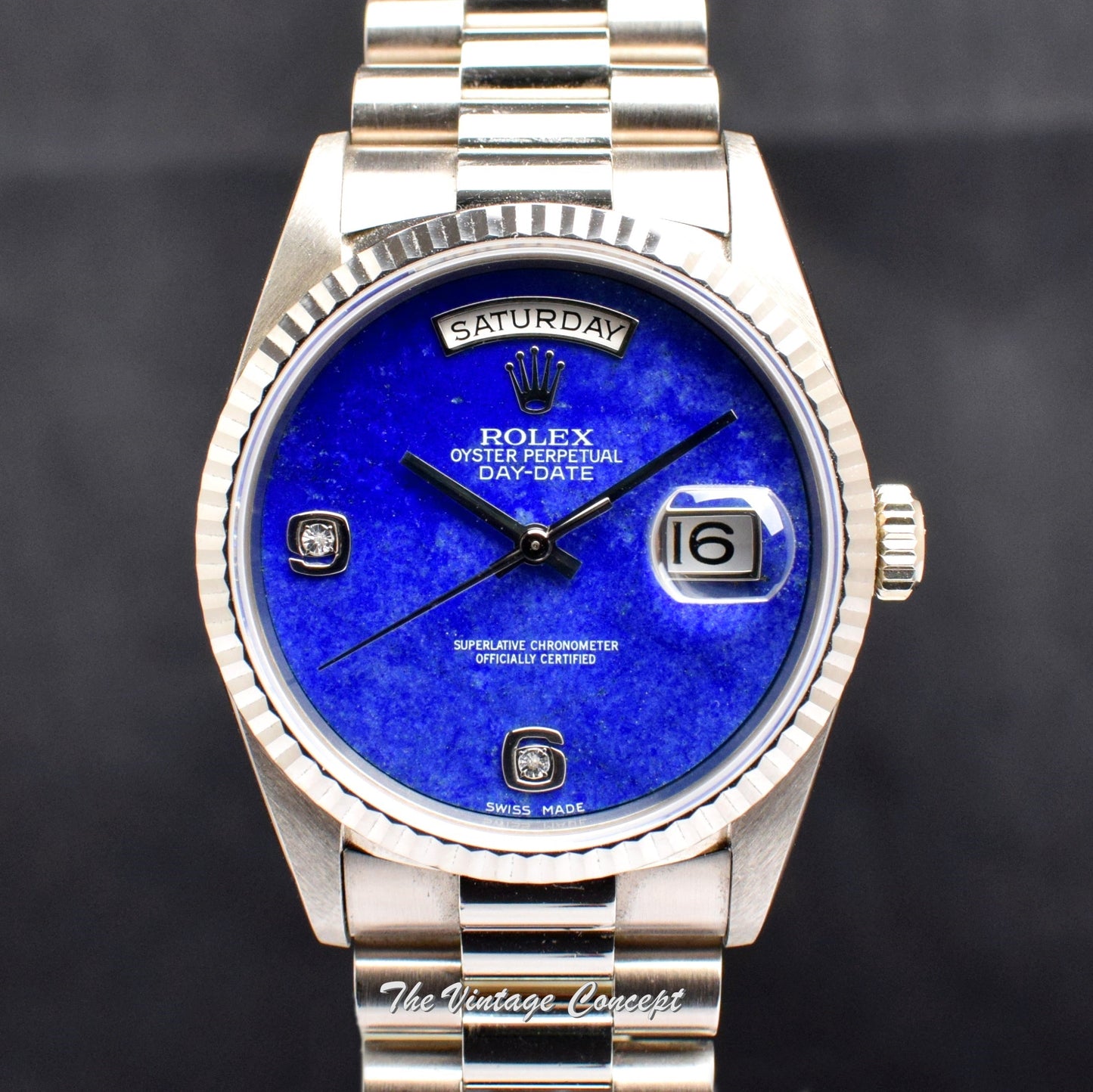 Rolex Day-Date 18K WG Lapis Dial w/ Diamond Indexes 18239 (Box Set) (SOLD)