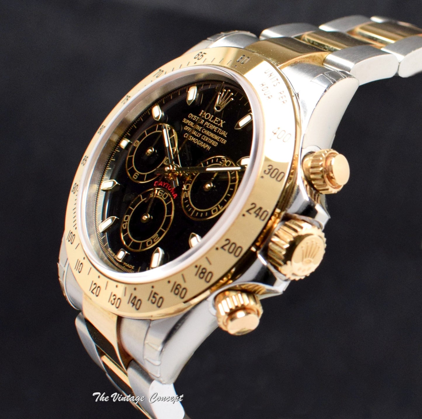 90% NEW Rolex Daytona Two-Tone Black Dial 116523 (Full Set) (SOLD)