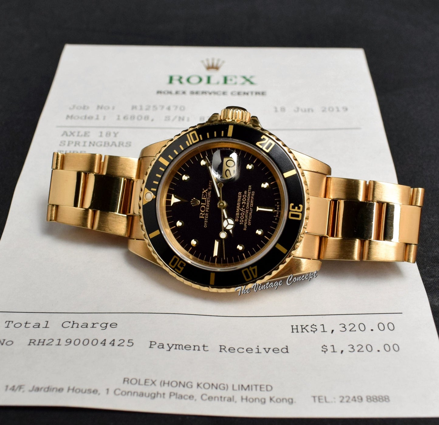 Rolex Submariner 18K YG Black Nipple Dial 16808 w/ Service Paper (SOLD)