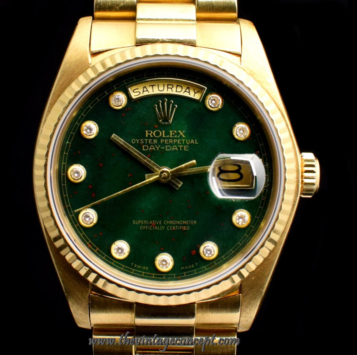 Rolex Day-Date 18K YG Bloodstone Dial w/Diaond Index 18038 (SOLD)