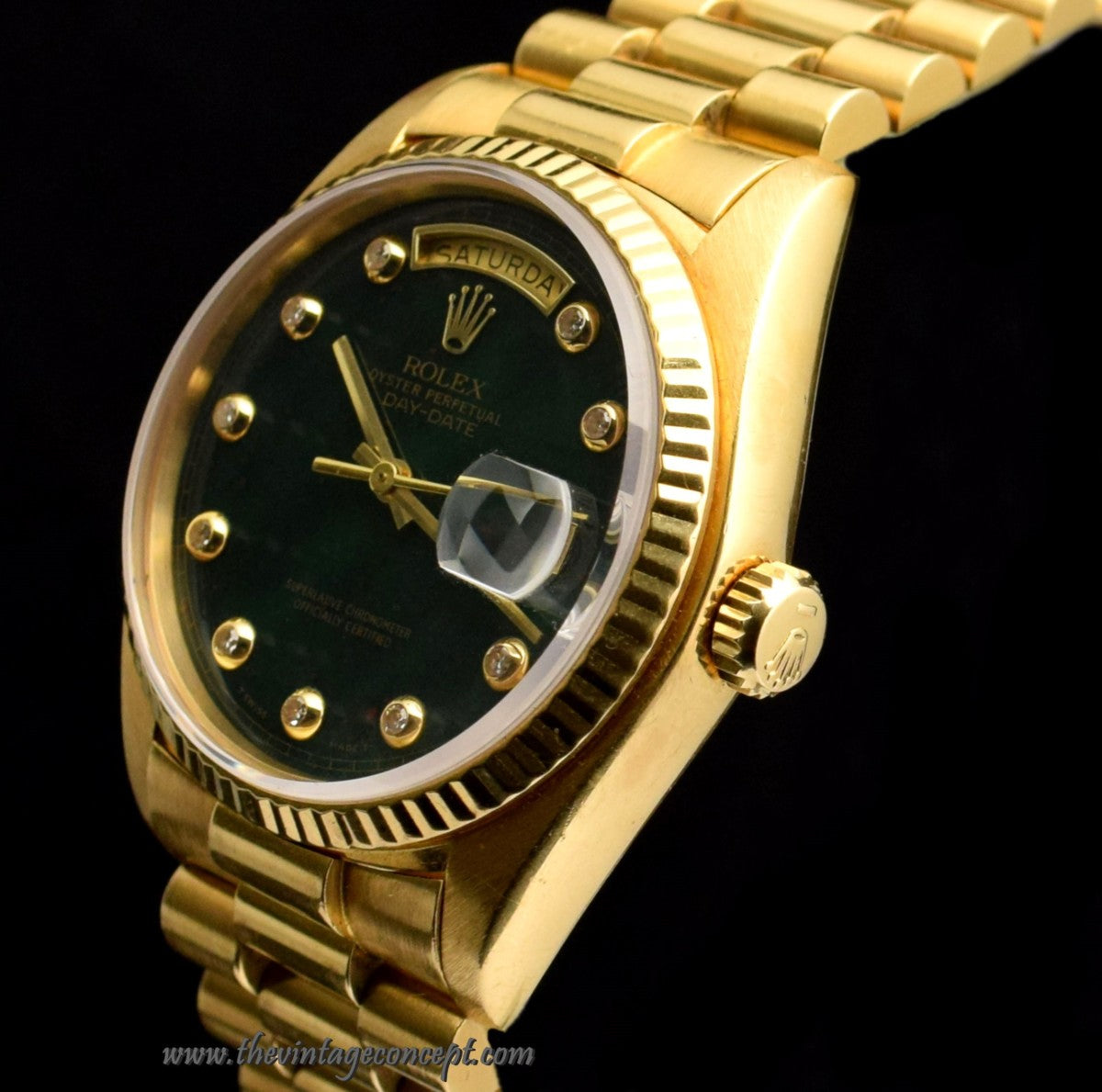 Rolex Day-Date 18K YG Bloodstone Dial w/Diaond Index 18038 (SOLD)