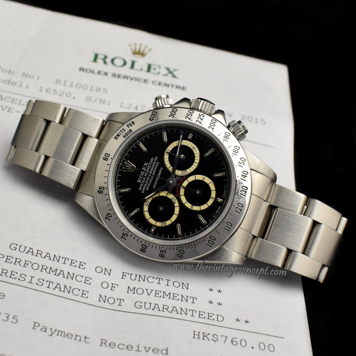 Rolex Daytona Black "Floating" Dial 16520 w/ Service Paper (SOLD)