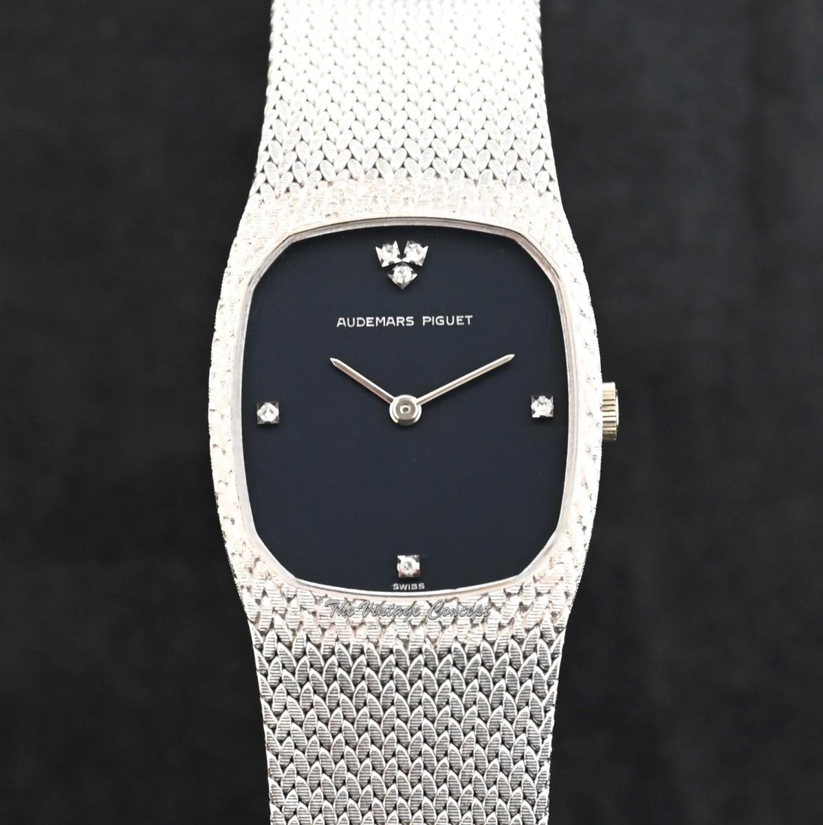 Audemars Piguet 18K White Gold Black Dial w/ Diamond Indexes Manual Integrated Bracelet