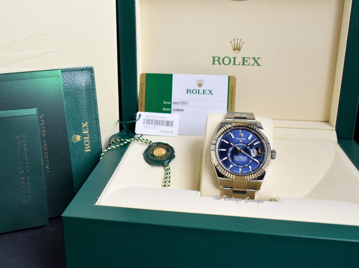 95% NEW Pre-Owned Rolex Sky-Dweller Steel White Gold Blue Dial 326934 (Full Set) (SOLD)