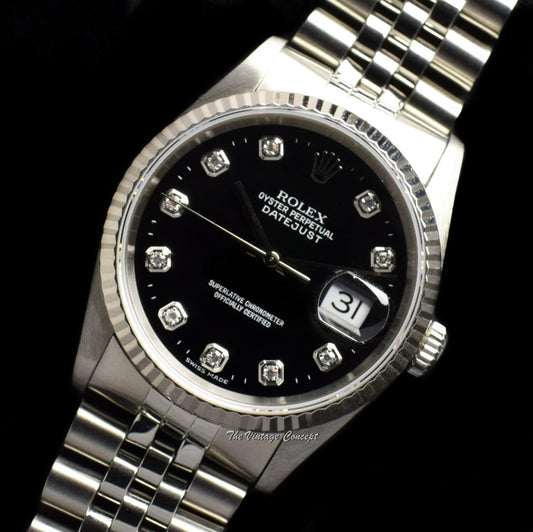 Rolex Datejust Black Dial Diamond Index 16234 w/ Original Paper ( SOLD )