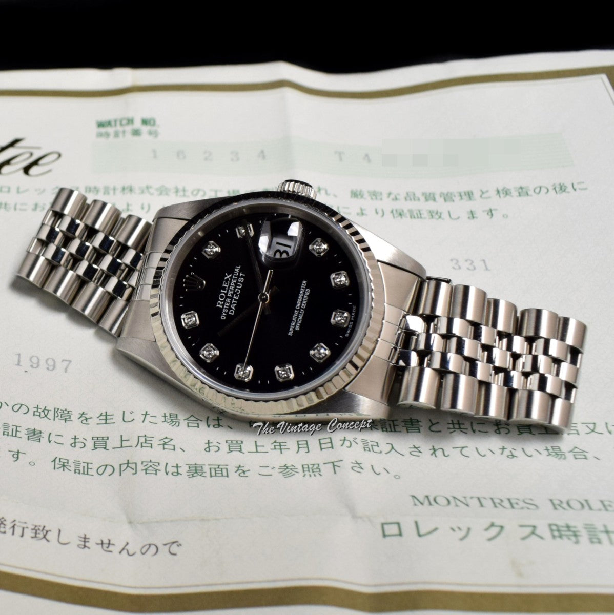 Rolex Datejust Black Dial Diamond Index 16234 w/ Original Paper ( SOLD )