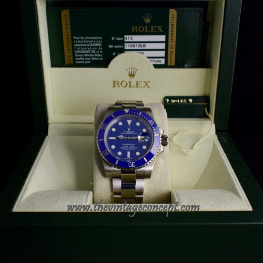 Rolex Submariner White Gold Blue Dial 116619LB w/ Card & Tag (SOLD)