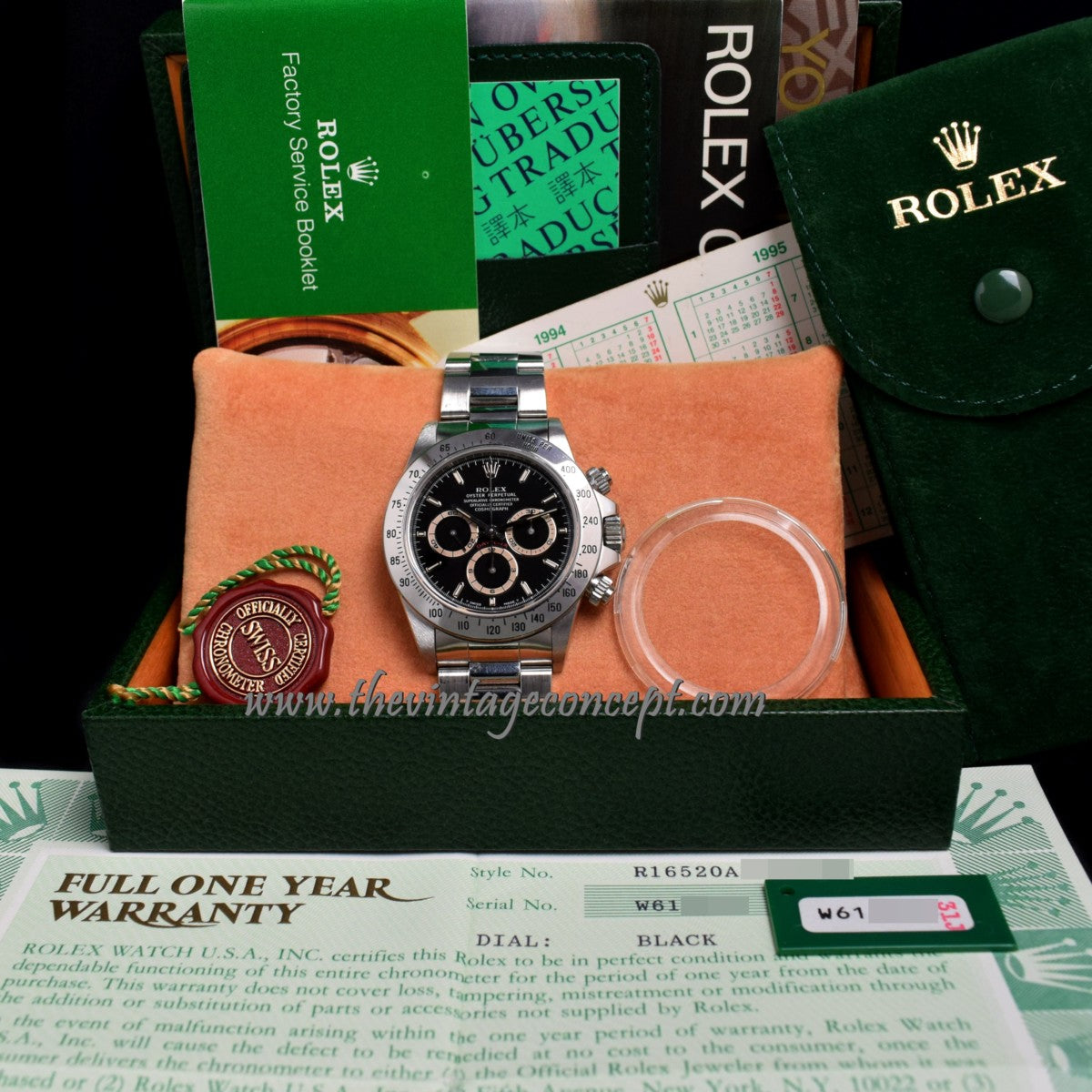 Rolex Daytona Unpolished Case Black Patrizzi Dial 16520 (Full Set) (SOLD)