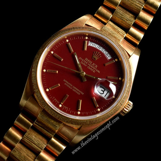 Rolex Day-Date 18K Yellow Gold Oxblood Stella Dial 18078 w/ Service Paper (SOLD)