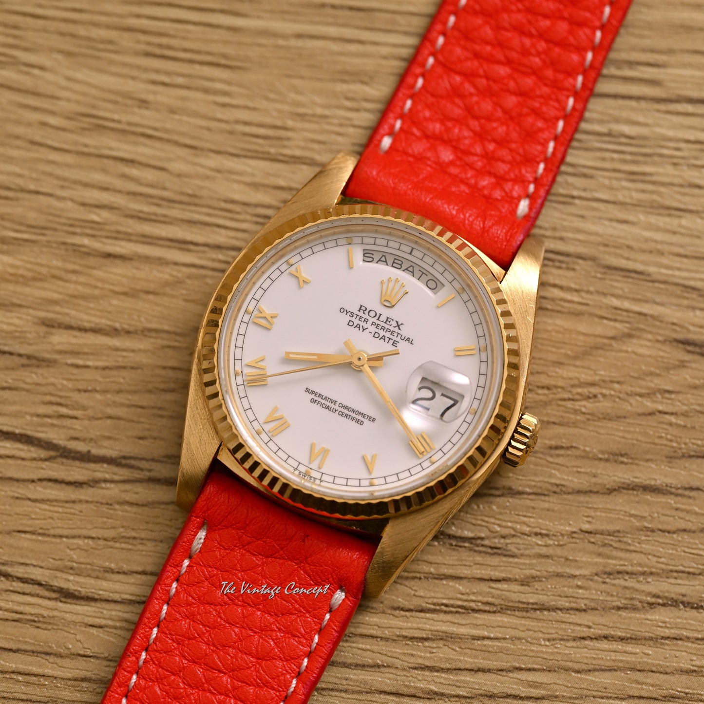 Rolex 18K Yellow Gold Day-Date White Dial with Roman Indexes Ref. 18038
