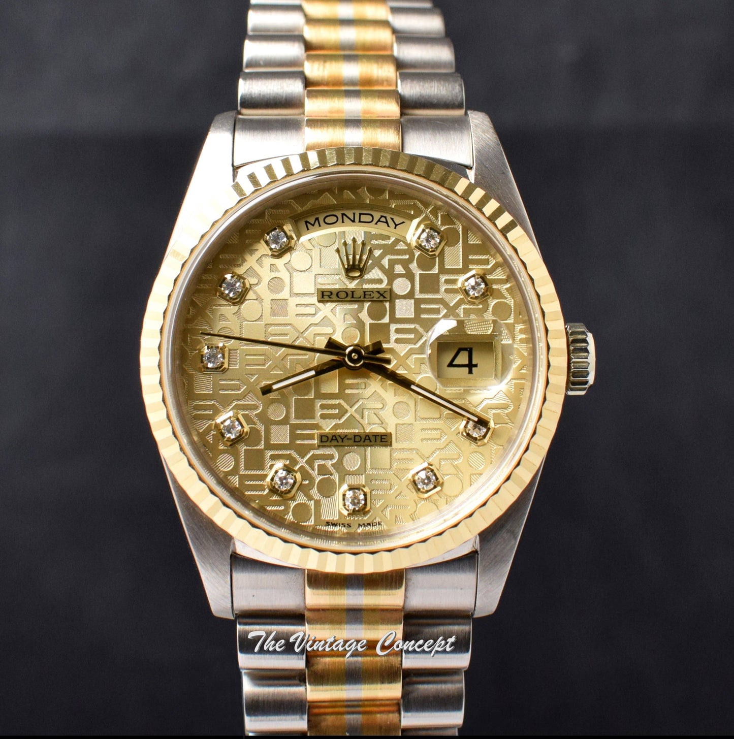 Rolex Day-Date Tridor 18K Gold Champagne Jubilee Dial w/ Diamond Indexes 18239B & Original Paper (SOLD)