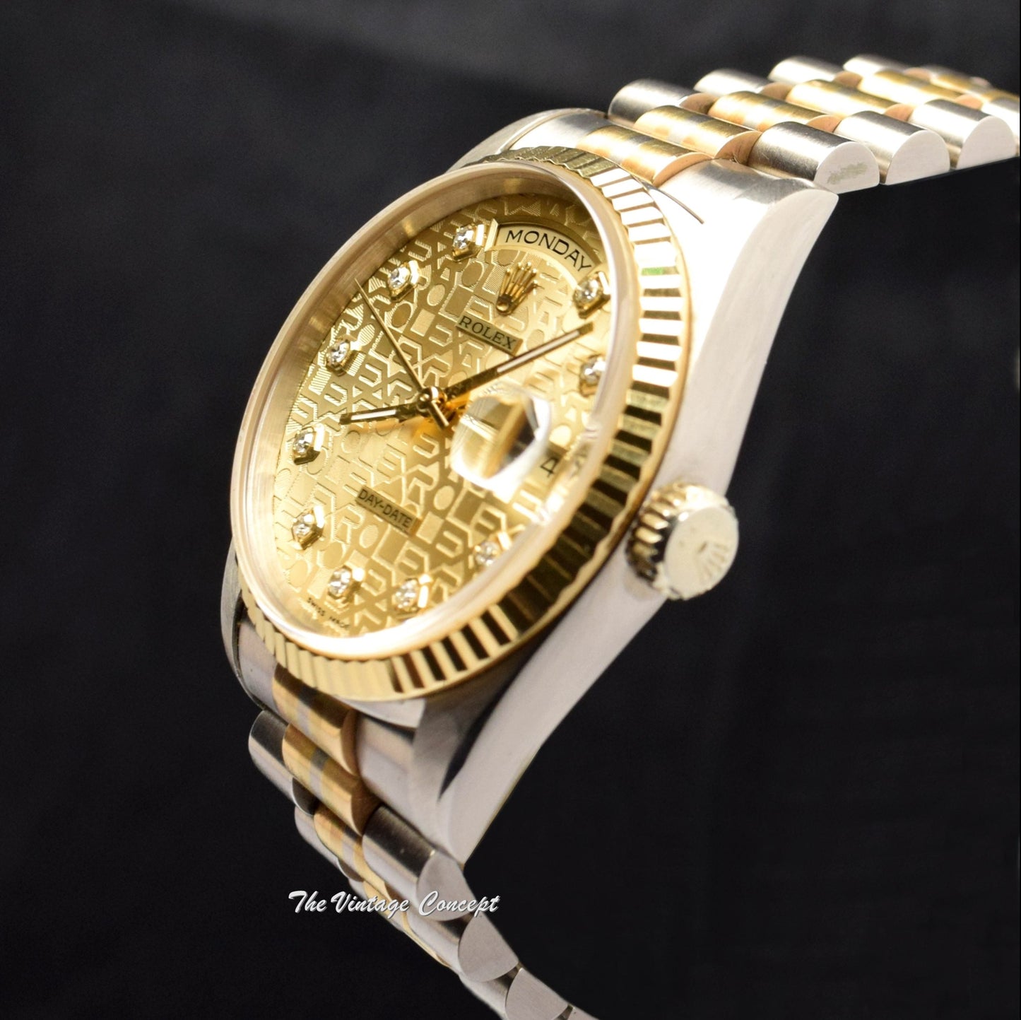 Rolex Day-Date Tridor 18K Gold Champagne Jubilee Dial w/ Diamond Indexes 18239B & Original Paper (SOLD)