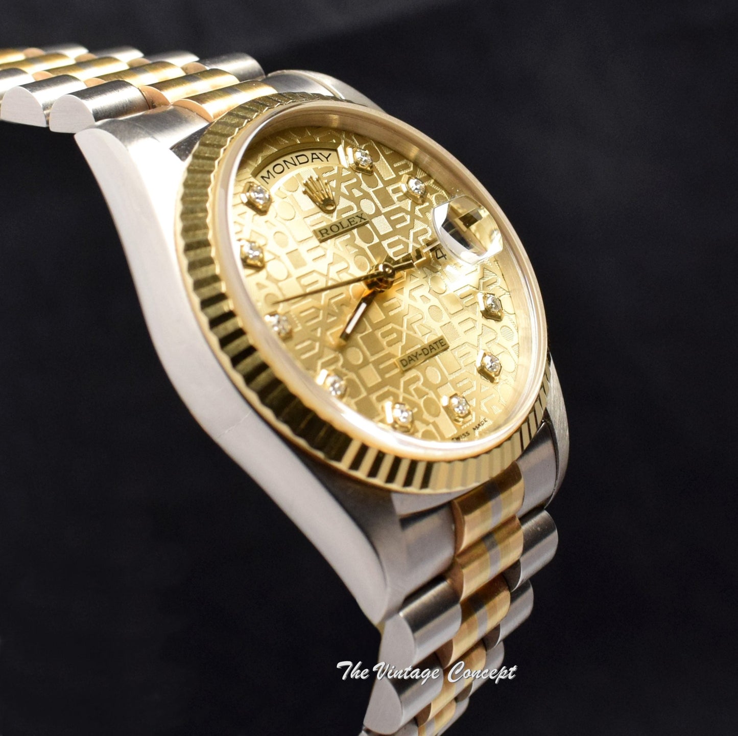 Rolex Day-Date Tridor 18K Gold Champagne Jubilee Dial w/ Diamond Indexes 18239B & Original Paper (SOLD)