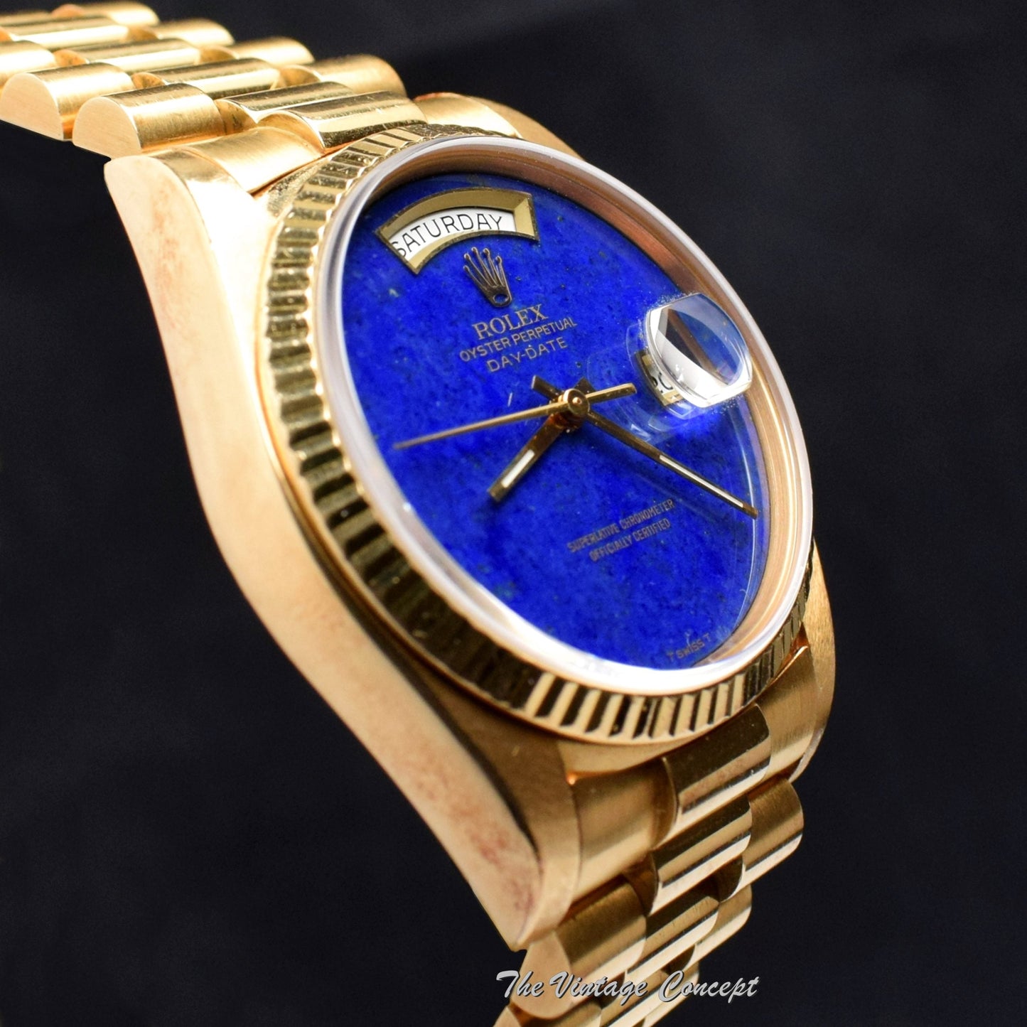 Rolex Day-Date 18K YG Lapis Stone Dial 18038 (SOLD)