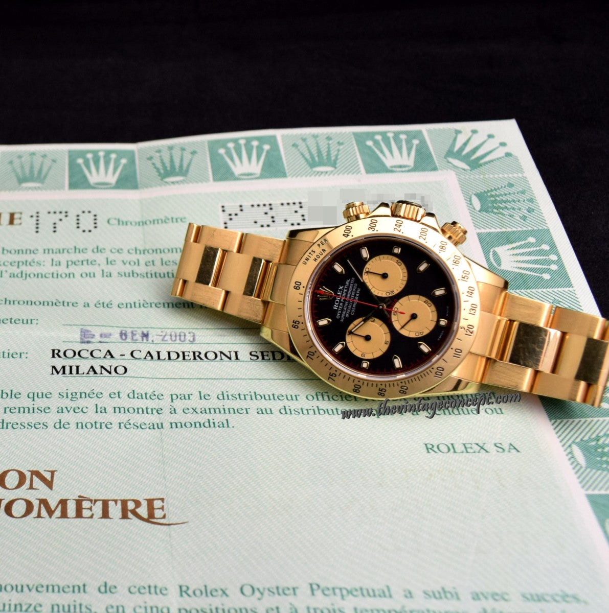 Rolex Daytona Yellow Gold Black Dial 116528 w/ Original Paper (SOLD)