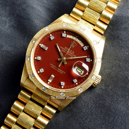 Rolex Day-Date 18K YG Bark Oxblood Dial 18108  (SOLD)