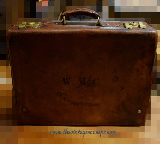 Vintage Leather Trunk Suit Case W M C