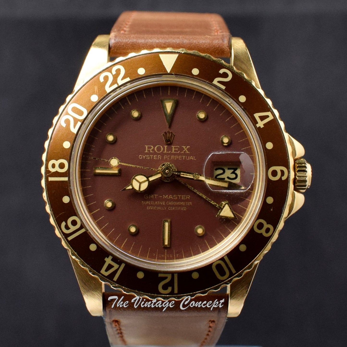 Rolex GMT-Master 18K YG Brown Nipple Dial 1675 (SOLD)