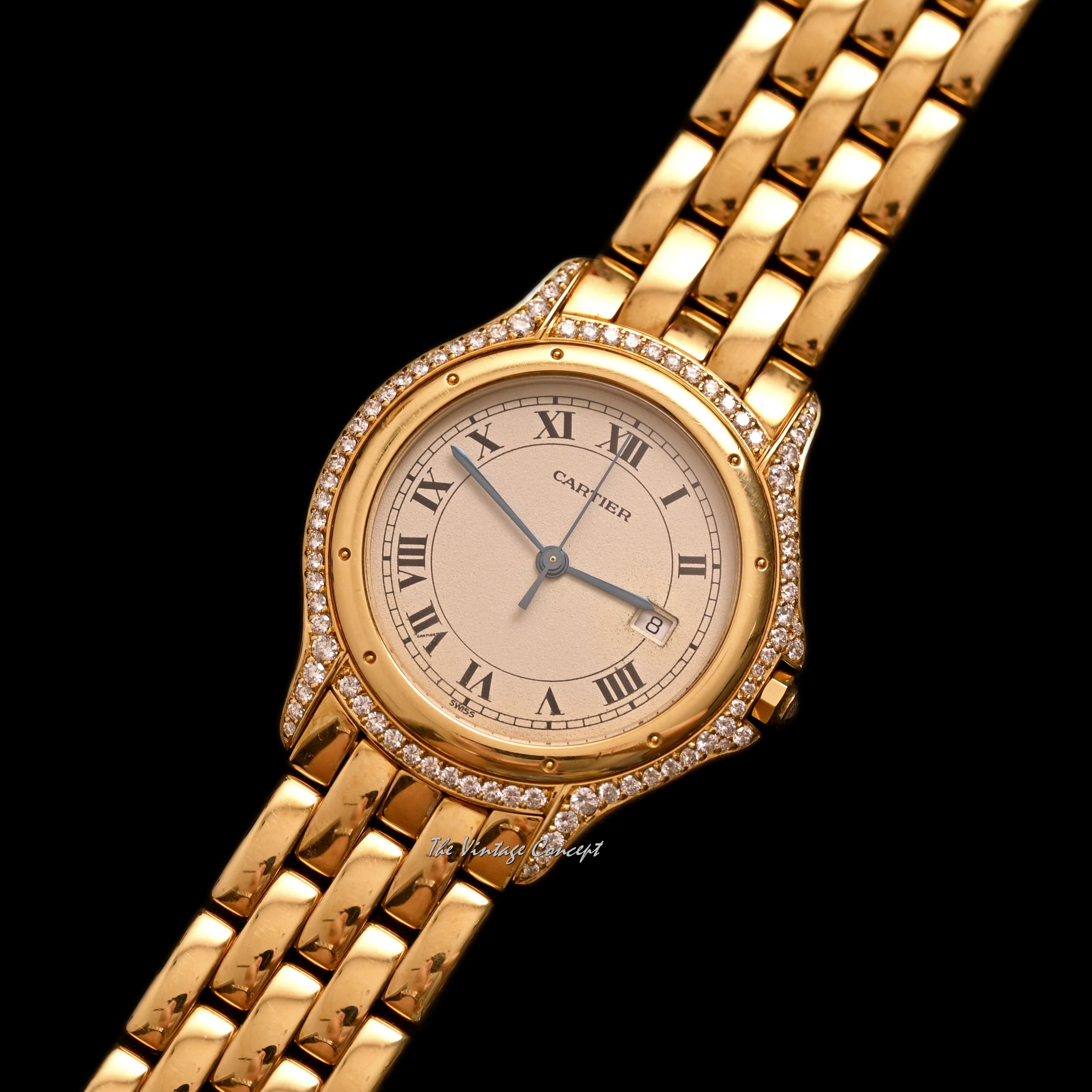 Cartier 18K Yellow Gold Quartz Cougar with Diamond Bezel 33mm w