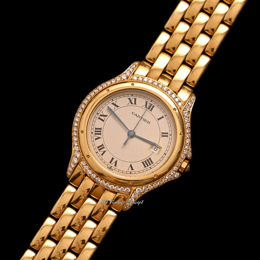 Cartier 18K Yellow Gold Quartz Cougar with Diamond Bezel 33mm w/ box Ref. 887905