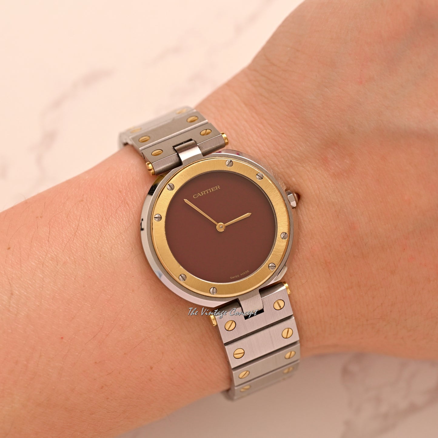 Cartier Two-tone Santos Vendome with Burgundy Dial Quartz Ref. 8191