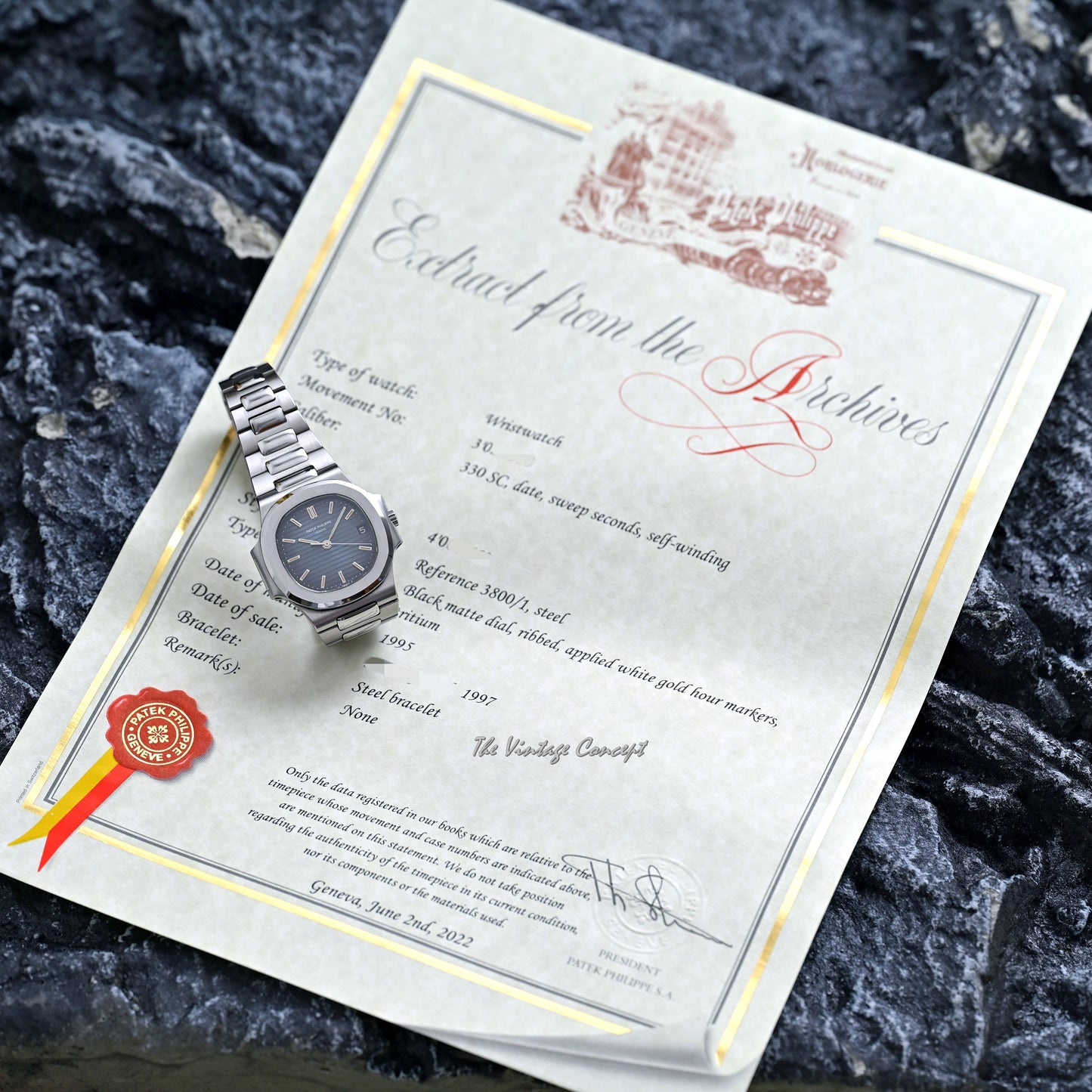 Patek Philippe Steel Nautilus Black Matte Dial Ref. 3800 w/ Archives paper  (ON HOLD)