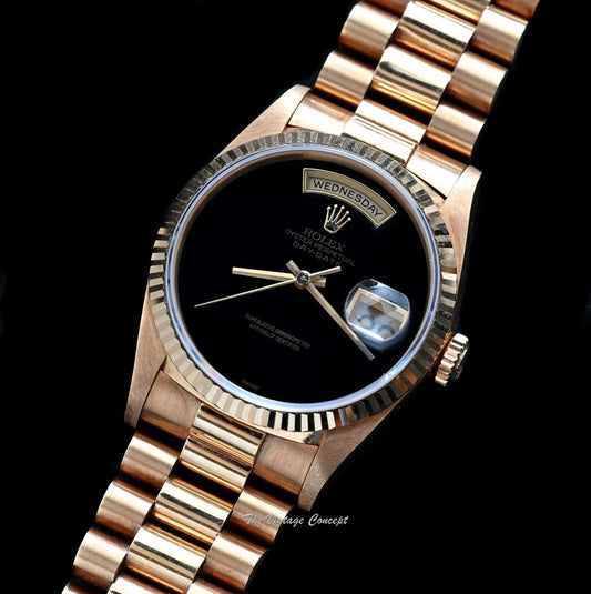 Rolex Day-Date 18K Yellow Gold Onyx Dial 18238 (Full Set)