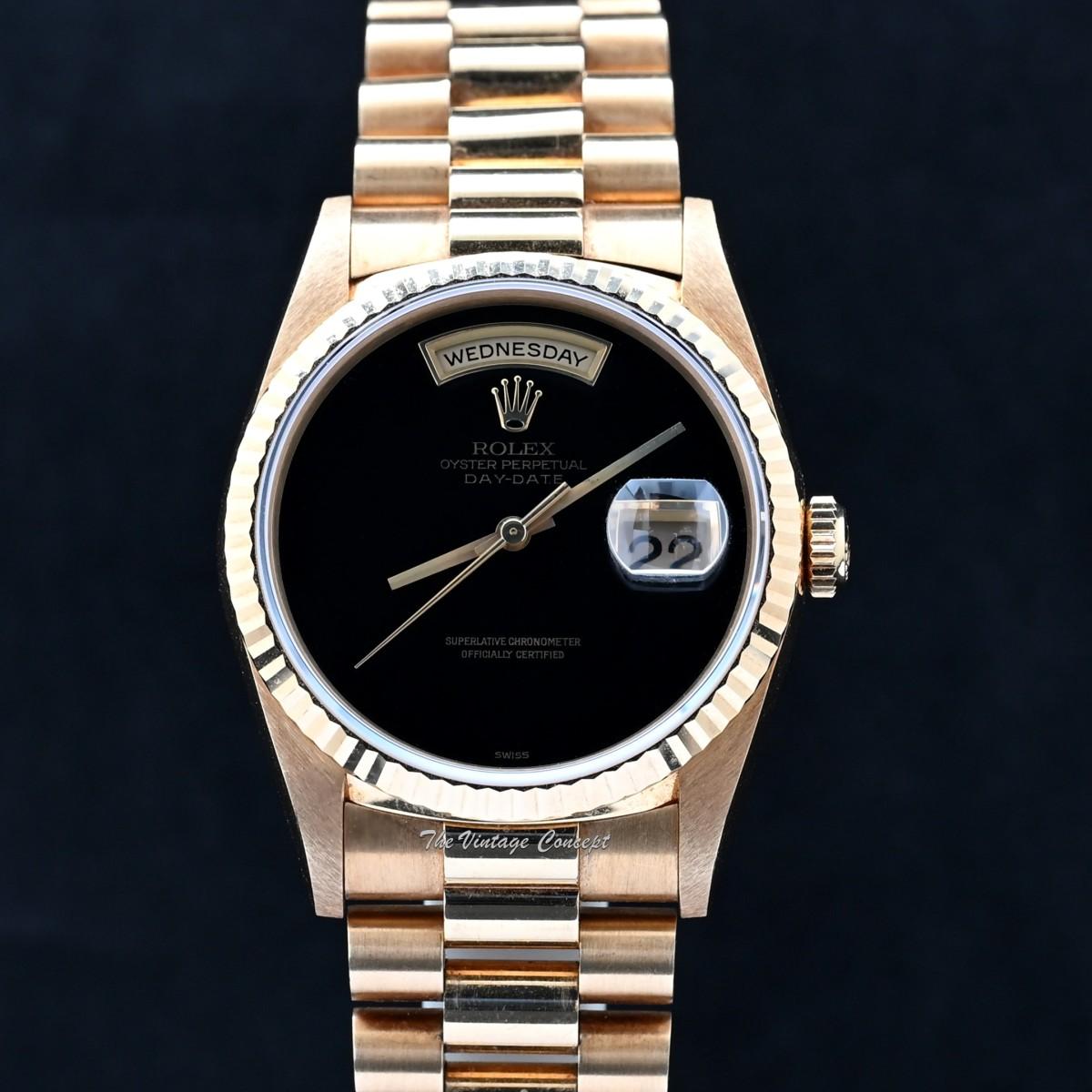 Rolex Day-Date 18K Yellow Gold Onyx Dial 18238 (Full Set)