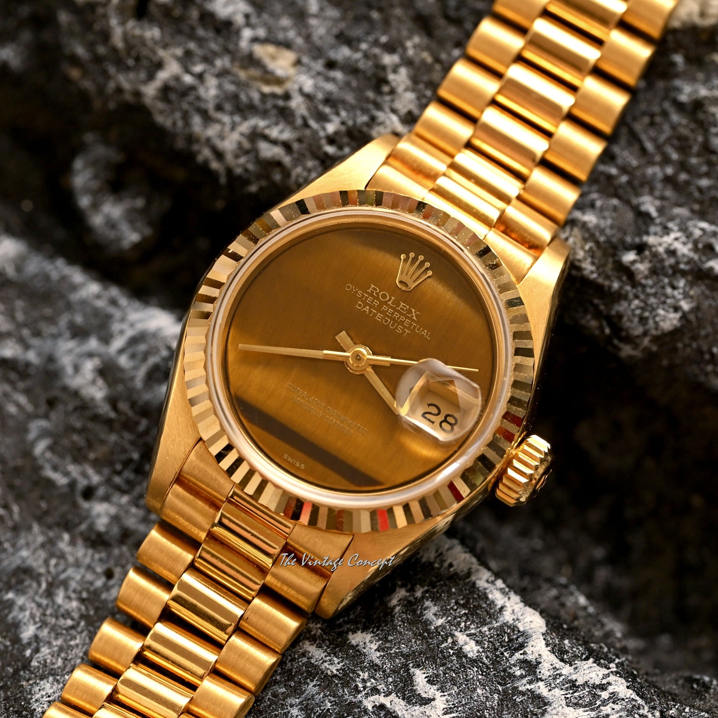 Rolex 18K Yellow Gold Lady Datejust Tiger-eyes stone dial Ref. 69178