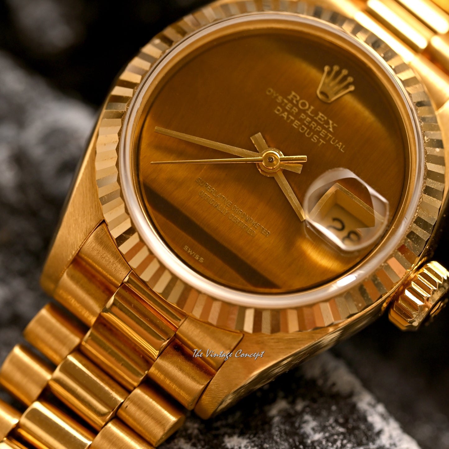 Rolex 18K Yellow Gold Lady Datejust Tiger-eyes stone dial Ref. 69178